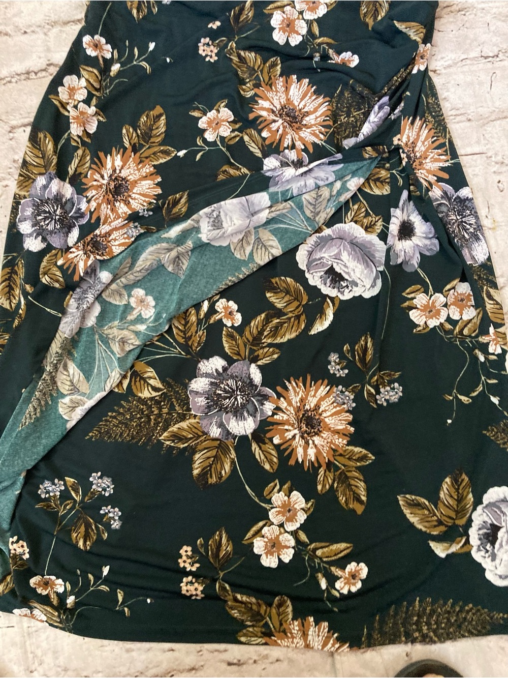 🔥 Connected deep green/multiple colors floral short sleeve ruched detailed dres - Picture 6 of 8